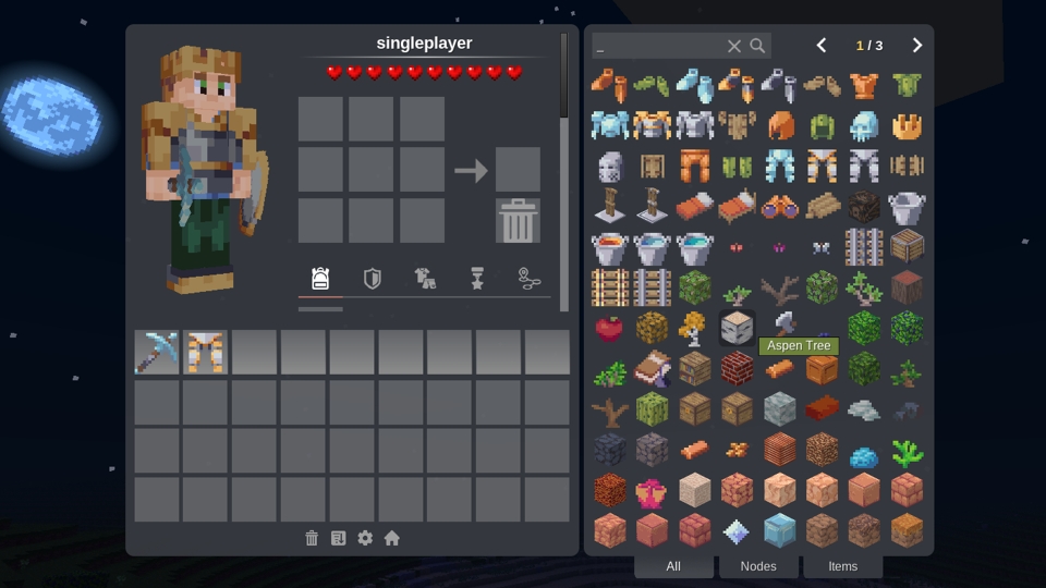 Customized inventory screen from the [i3](https://content.minetest.net/packages/jp/i3/) mod